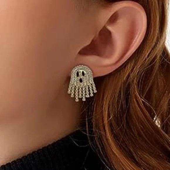 Halloween Rhinestone Ghost Earrings. - Picture 2 of 7